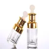 透明ガラスエッセンシャルオイル香水ボトル液体試薬ピペットボトル目滴型アロマセラピーメッキゴールドシルバーキャップ20-30-50ml