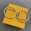 With BOX Fashion Stud Womens Big Circle Simple Gold Earrings Hoop Stamp Earrings for Woman High Quality Luxury Designer Jewelry Earring F069