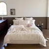 Sängkläder sätter 800TC Lyocell Fiber Soft Silky French Princess Style Rose Flowers Brodery Pleat Däcke Cover Set Bed Sheet Pillow Cases