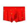 Caleçons hommes Shorts rouges chanceux mode hommes slip doux Boxer culotte U poche convexe