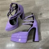 2023 New Brand Women Sandals Sexy Thick High Heels Platform Gold Silver Patent Leather Dress Party Wedding Lady Shoes Size 43