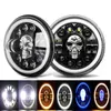 Novo 1/2pcs 7Inch HeadLight LED Running Lamp Skull Angel Eyes Colorful Halo DRL Para Jeep Wrangler Lada 4x4 Niva Off Road Motocicleta