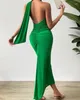 Casual Dresses Fashion for Women 2023 Summer Elegant Sexig ärmlös asymmetrisk hem ruched rygglös aftonklänning