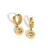 Hoop Earrings AENSOA 316L Stainless Steel Big Zircon Roman Numerals Circle Earring Gold Color Wedding For Women