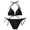 Costumi da bagno da donna 2 pezzi / set Bikini da spiaggia Set con scollo all'americana Imbottito con lacci Senza schienale Nuoto Cinturino per spaghetti a tre punte Donna