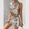 Belly Chains Ingesightz Sexig Metal Disc Body Chain for Women Trendy Silver Color Sequins Harness Underwear Mini Kirt Festival 230614