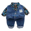 Clothing Sets Baby Boys Denim Vest Plaid Shirt Jeans Kids Clothing Sets Children Sportswear Spring Toddler Infant Clothes Outfits 1-4 Years 230614