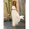 Casual Dresses Summer Lace Long Dress Women Bohemian Embroidered Maxi O Neck Female Hollow Out White Holiday Beach 2023