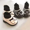 First Walkers Baby Girl Sock Boots Chunky Big Bowtie Elegant Cute Children Short Boot Pelle verniciata Winter Fashion Kids Toddler Shoes 230614