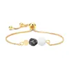 Simple Delicate Natural Stone Pulling Adjustable Bracelet for Women Girls Gold Color Volcanic Rock Stone Yoga Meditation Jewelry