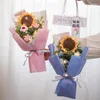 Flores decorativas, girassol, crochê, buquê de flores com saco de embalagem, acabamento de malha, presente de dia dos namorados, tecido à mão, decoração de casamento