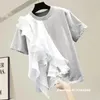 T-shirts pour femmes Patchwork à volants hauts blancs pour femmes col rond à manches courtes chemise décontractée femme mode vêtements 2023 été