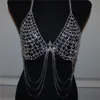 Belly Chains Fashion Shiny Bikini Mesh Body Chain Bra Jewelry for Women Multilayer Tassel Chest Nightclub 230614