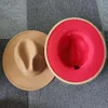 Yttre kamel inre rött lapptäcke filt hatt höst vinter ylle jazz trilby cap klassisk europeisk us män kvinnor fedora hattar273m