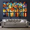 Hedendaagse Abstracte Canvas Kunst Griekenland Haven Cityscape Olieverfschilderij Met de hand gemaakt Modern Pub Bar Decor