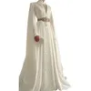 Ossetian National Embroidered Muslim Wedding Dresses Cape Long Sleeves High Neck White Satin Bride Gown arabic dubai Gelinlik