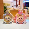 Children's Straw Double Drinking Plastic Cup Magic Bear Cartoon Bounce Cap High Temperature Resistant Large Capacity Water Bottle