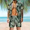 Men's Tracksuits Leaf Print 2 Piece Suit Hawaiian Beachwear Tracksuit Summer Breathable Male Set Loose Conjuntos Cortos Vacation Holiday