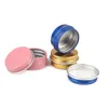 Boîtier en aluminium coloré Baume à lèvres rond en étain de stockage de stockage de stockage avec capuchon à vis pour baume à lèvres, cosmétique, bougies ou thé 9 couleurs pkfep