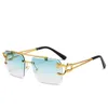 Designer double beam cutting edge square leopard shape frameless cool men and women couples sunglasses