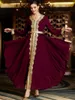 Etniska kläder Dubbelskikt Chiffon Asymmetrisk maxiklänning för kvinnor Corban Eid Al Adha 2023 Chic Lace Trim V Neck Långärm Arab Dubai