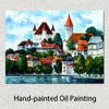 Art de paysage fait à la main sur toile Allemagne nuages au-dessus du Rhin Vibrant Street Art Peinture Home Decor