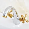 Bathroom Sink Faucets Chrome &amp; Gold Brass Faucet Basin Mixer Tap Double Cross Handle Single Hole And Cold Water Nnf480