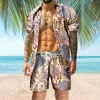 Men's Tracksuits Leaf Print 2 Piece Suit Hawaiian Beachwear Tracksuit Summer Breathable Male Set Loose Conjuntos Cortos Vacation Holiday