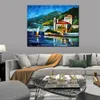 Modern Canvas Art Street Scenes Italy Lake Como Villa Balbianello Hand-painted Oil Paintings Living Room Decor
