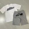 メンズサマーTシャツロンドンシューティングゲームトラップスターショートスーツ有名なデザイナー刺繍ビッグアイコンシャツカップルフーディージャケットダウンタイダルフローデザイン668ess