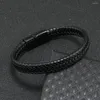 Lien Bracelets Rétro Tissé Bracelet En Cuir Hommes Manchette Magnétique Boucle Bracelet Amitié Simple Kpop Bijoux Cadeau