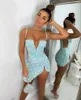 Lässige Kleider SKMY Damenbekleidung Sommerkleid Tiefer V-Ausschnitt Sexy Bunte Pailletten Spaghettiträger Figurbetont Kurz Party Clubwear