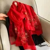 Foulards Soie Laine Écharpe Fleur Brodé Femmes Châles Et Wraps Lady Voyage Pashmina Haute Qualité Hiver Cou Cadeau Écharpes