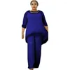 Kvinnors tvådelade byxor EWSFV 2023 Spring Women Fashion Sequined Chiffon Loose Round Neck Blus Suspenders Byxor 3 Set