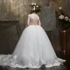 Kız Elbiseleri Çiçek Kız 'Düğünler İçin Aplikler Dantel Kat Uzunluğu Kızlar Pageant Çocuklar Resmi Giyim Parti Elbisesi İlk Cemaat Kız's