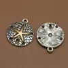 Wholesale-15pcs/pack Antique Silver Alloy Round Starfish Necklace Charms Pendant Jewelry Making Handmade Crafts Women Gift 22*19*2mm