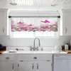 Vorhang, rosa Rosen und weiße Tulpen, Blumen, kurze, transparente Vorhänge für Wohnzimmer, Schlafzimmer, Küche, Tüll-Fensterdekorationen