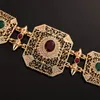 Chaînes de ventre Vintage cristal métal ceinture pour femmes fleur creuse robe de mariée marocaine couleur or ensemble de bijoux réglable 230614