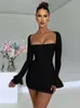 Urban Sexy Dresses Mozision Elegant Backless Sexy Mini Dress For Women Robe Two Layer Mesh Full Sleeve Zipper Bodycon Party Short Dress Vestido 230614