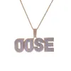 Nom personnalisé Deux Couches Pierres Grande Taille Lettres Pendentif Collier pour Hommes Prong Réglage Plaqué Hip Hop Bijoux