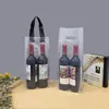 Gift Wrap 50PCS Clear Portable Single Double Red Wine Handle hand Beverage Beer Take Out Gift Bag Transparent Thickened Plastic Pouches 230614