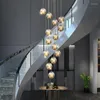 Luminárias pendentes LED espiral moderna sala de estar luz villa loft jantar cozinha bola de cristal escada longa