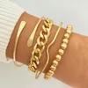 Braccialetti di collegamento Set di braccialetti color oro 5 pezzi in lega di metallo a più strati con catena cubana per gioielli da donna Regali Goccia all'ingrosso