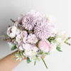 Flores secas 32 cm rosa peônia de seda artificial buquê de flores cabeças e 4 flores falsas baratas para decoração de interiores de casamento em casa