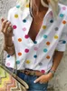 Women's Blouses Shirts Polka Dot Blouse Women Turn Down Collar Long Sleeve Shirts Plus Size Clothes Streetwear White Blouse Women Xxl 230615