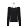 Koreanischen Stil Gefälschte Zwei-Stück Halter Weiß Pullover T-shirt frauen Herbst 2023 Neue Langarm Schlank Engen Bodenbildung pullover