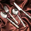 Dinnerware Sets 134Pcs Pearl Cutlery Set Western 1810 Stainless Steel Tableware Wedding Diamond Inlaid Dinnerware Knife Fork Spoon Gift 230614