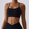 Yoga Outfit Solid Color Women Sport Bra Comprehensive Training Underwear Fitnes Top Gym Chest Pad Cross Back Spaghetti Shoulder Strap Cutout