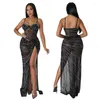 Robes décontractées Sylph Sling longue robe 2023 femmes printemps Y2k vêtements diamant sans manches Sexy fendu Sequin fête Club élégant soirée