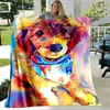 Blanket Cute Dog Painting Flannel Throw Blanket Colourful Dog Art Pattern Blanket for Bed Sofa Couch Super Soft Lightweight King Size R230615